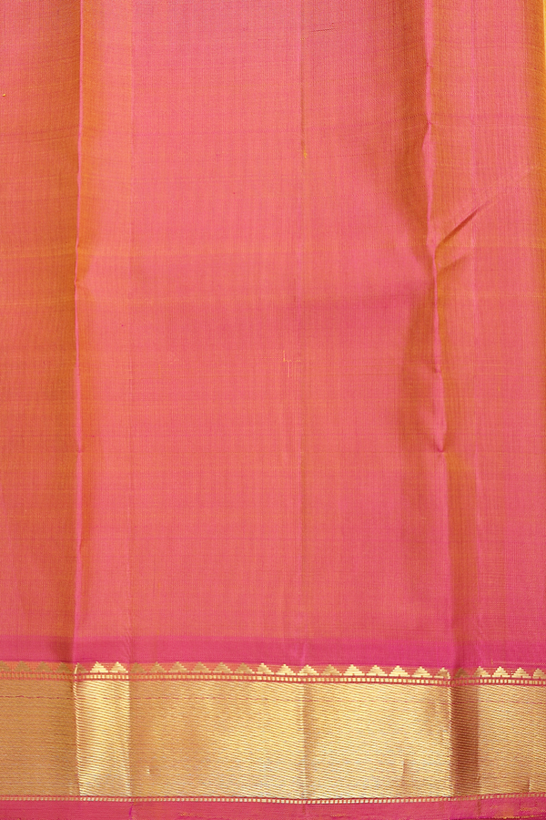 Kanchipuram Silk Saree In Saffron Yellow With Paisley Buttas
