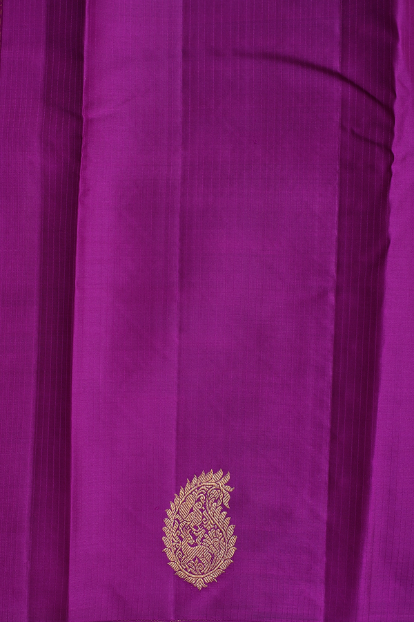 Kanchipuram Silk Saree In Saffron Yellow With Paisley Motifs