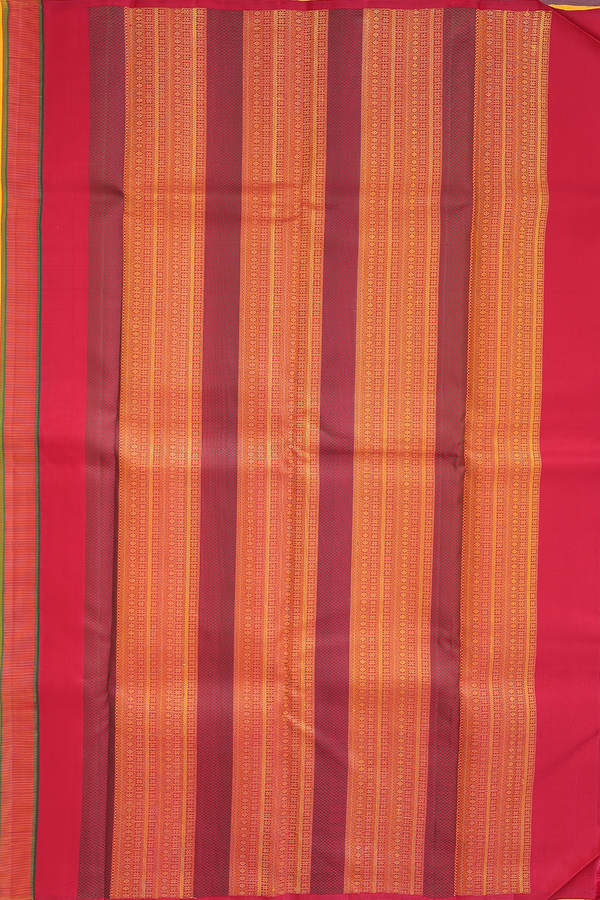 Kanchipuram Silk Saree In Saffron Yellow With Parrot Buttas