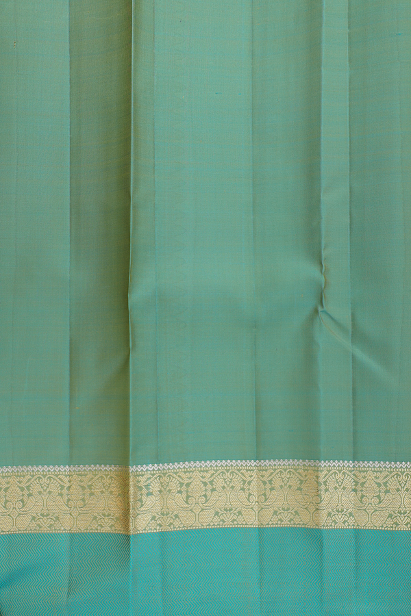 Kanchipuram Silk Saree In Saffron Yellow With Peacock Border