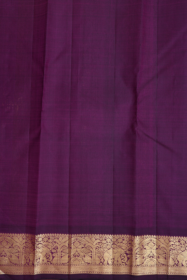 Kanchipuram Silk Saree In Saffron Yellow With Peacock Buttas