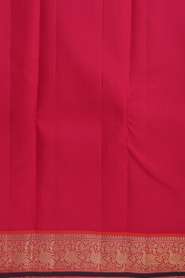 Kanchipuram Silk Saree In Saffron Yellow With Peacock Buttas