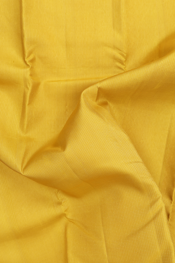 Kanchipuram Silk Saree In Saffron Yellow With Stripes Design