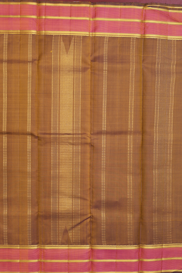Kanchipuram Silk Saree In Saffron Yellow With Stripes Design