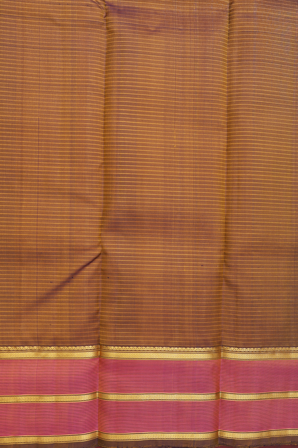 Kanchipuram Silk Saree In Saffron Yellow With Stripes Design