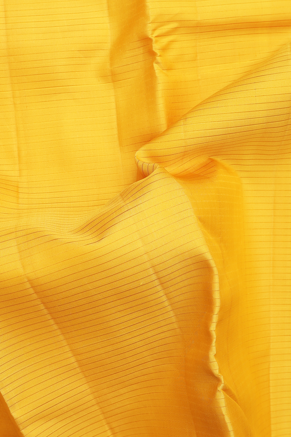 Kanchipuram Silk Saree In Saffron Yellow With Stripes Design