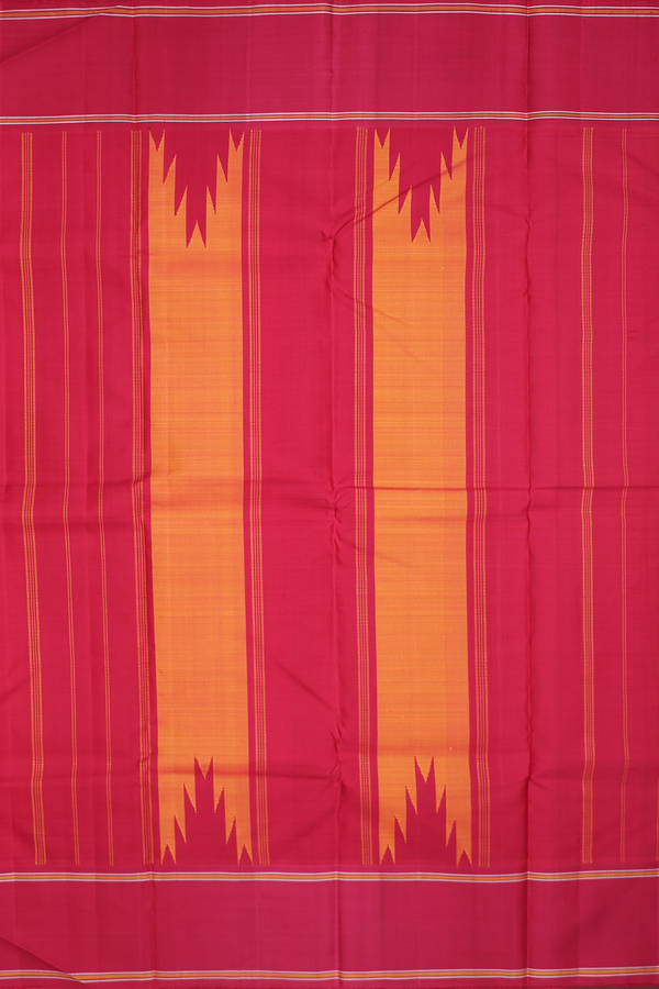 Kanchipuram Silk Saree In Saffron Yellow With Contrast Border