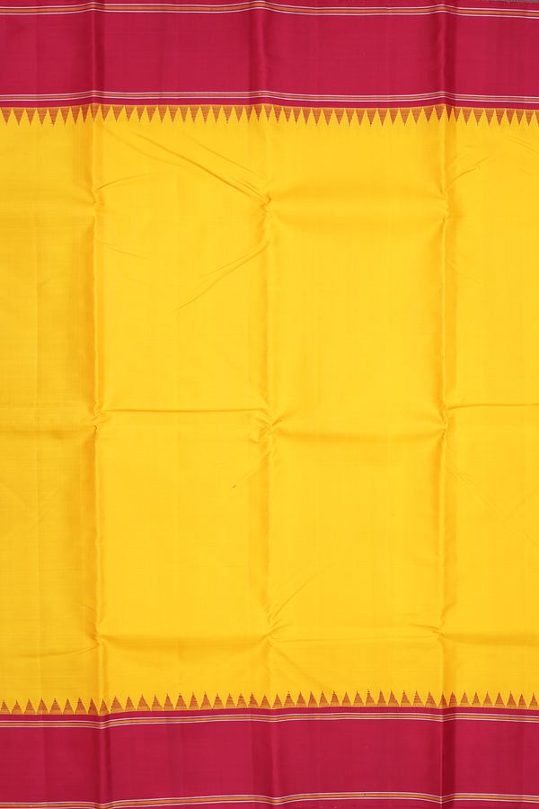 Kanchipuram Silk Saree In Saffron Yellow With Contrast Border