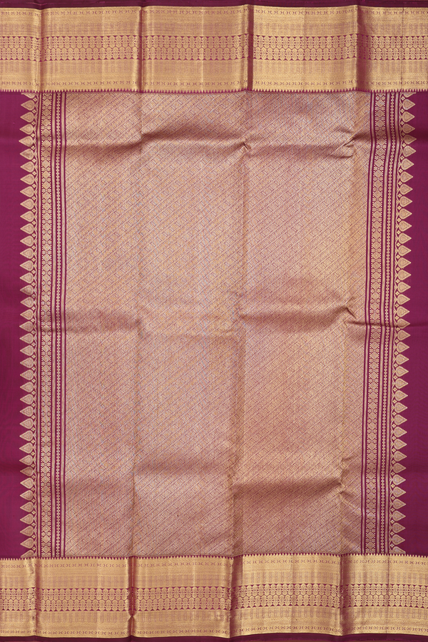 Kanchipuram Silk Saree In Saffron Yellow With Zari Buttas