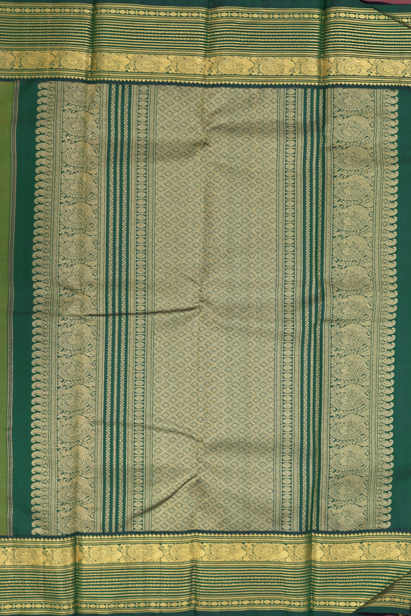 Kanchipuram Silk Saree In Saffron Yellow With Zari Buttas