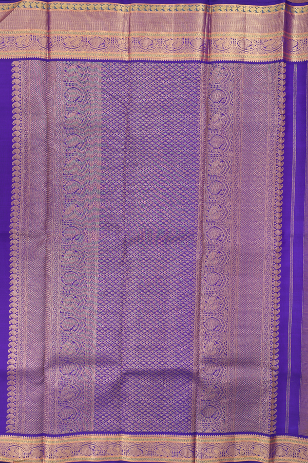 Kanchipuram Silk Saree In Saffron Yellow With Zari Buttas