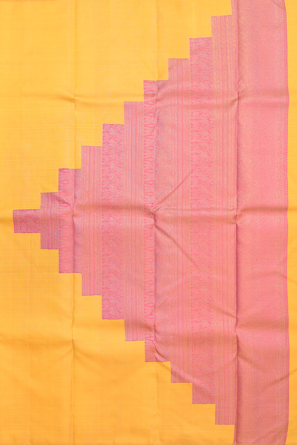 Kanchipuram Silk Saree In Saffron Yellow With Zari Pallu