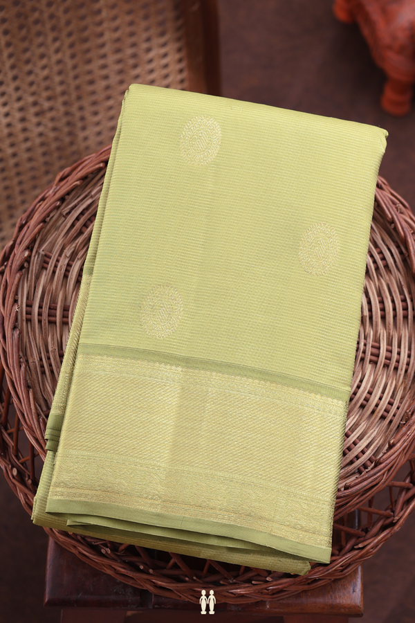 Kanchipuram Silk Saree In Green Beige With Stripes Design