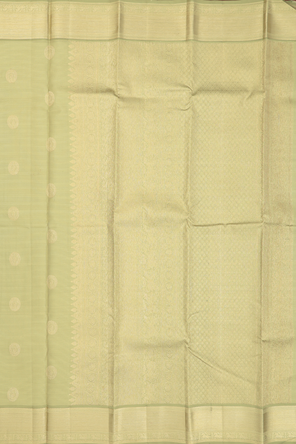Kanchipuram Silk Saree In Green Beige With Stripes Design