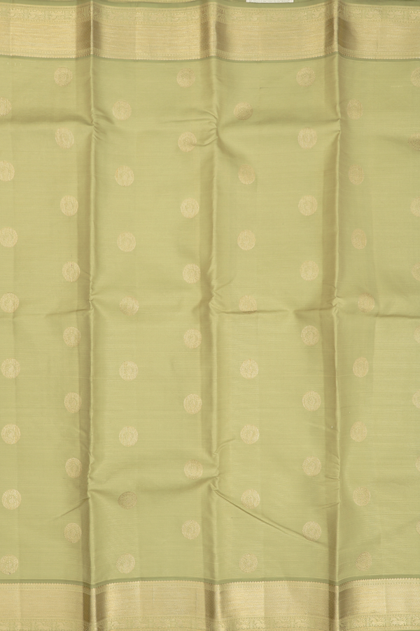 Kanchipuram Silk Saree In Green Beige With Stripes Design