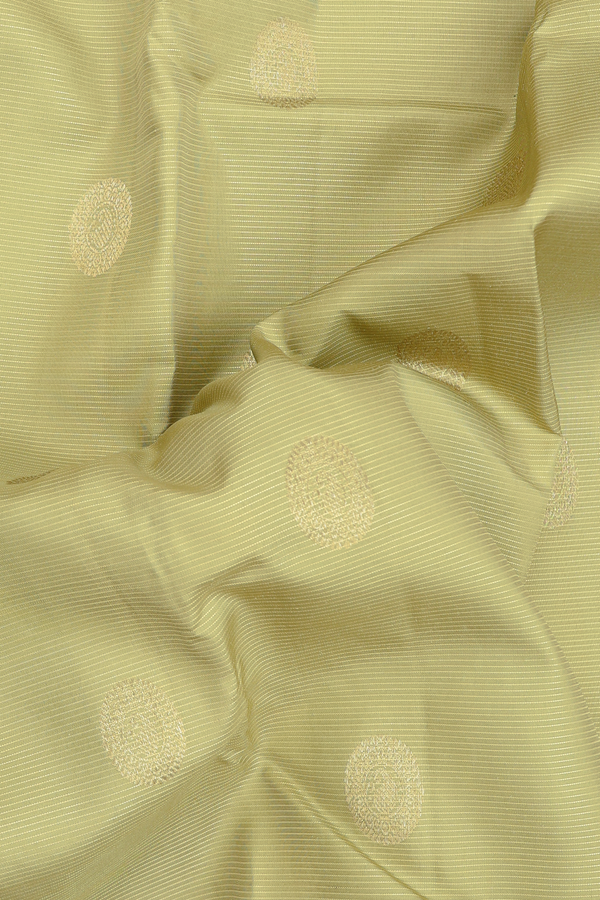 Kanchipuram Silk Saree In Green Beige With Stripes Design