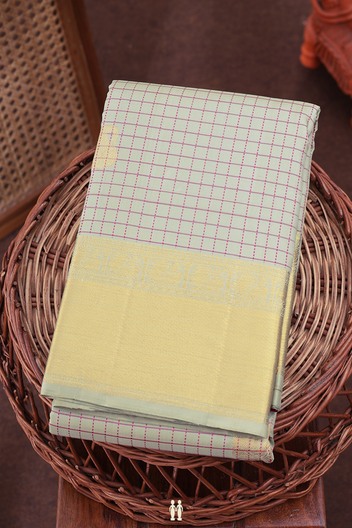 Kanchipuram Silk Saree In Sage Green With Checks Design