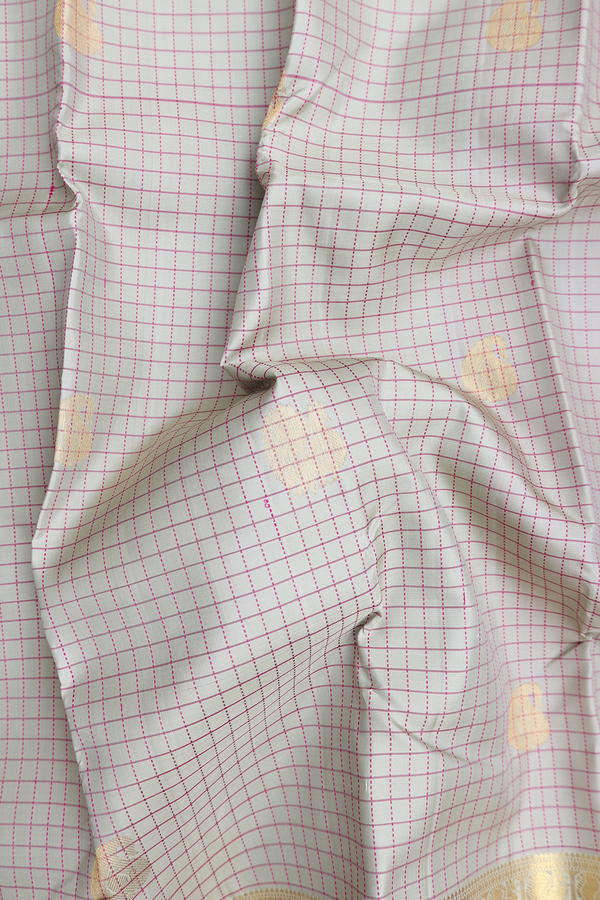 Kanchipuram Silk Saree In Sage Green With Checks Design