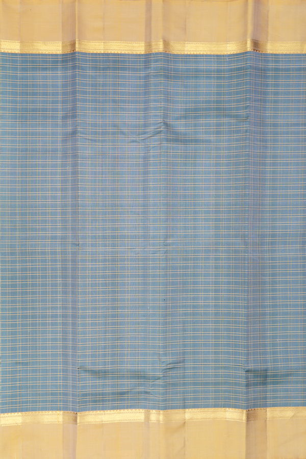 Kanchipuram Silk Saree In Sage Green With Checks Design