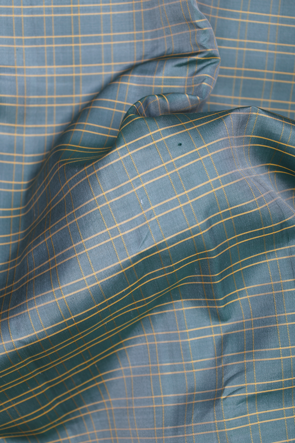Kanchipuram Silk Saree In Sage Green With Checks Design