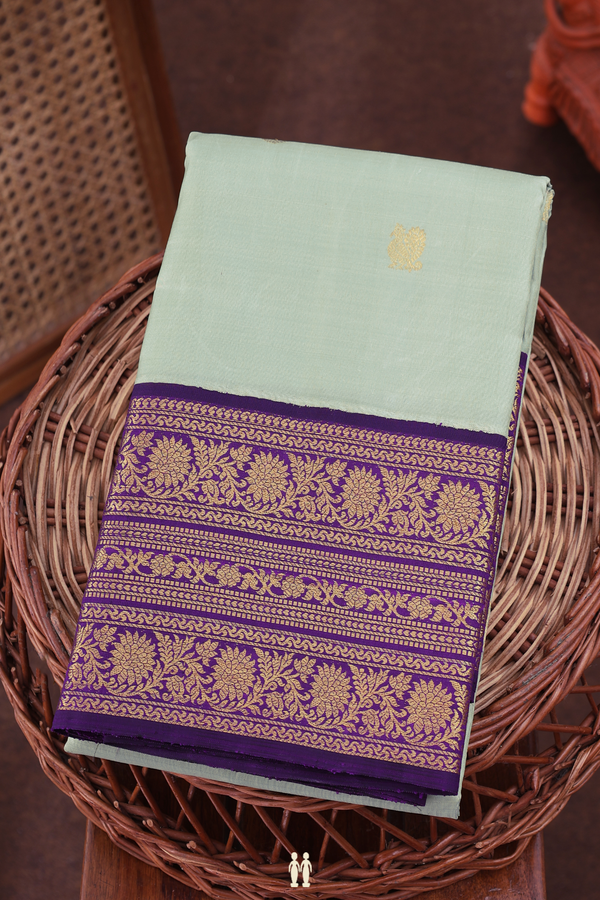 Kanchipuram Silk Saree In Sage Green With Peacock Buttas