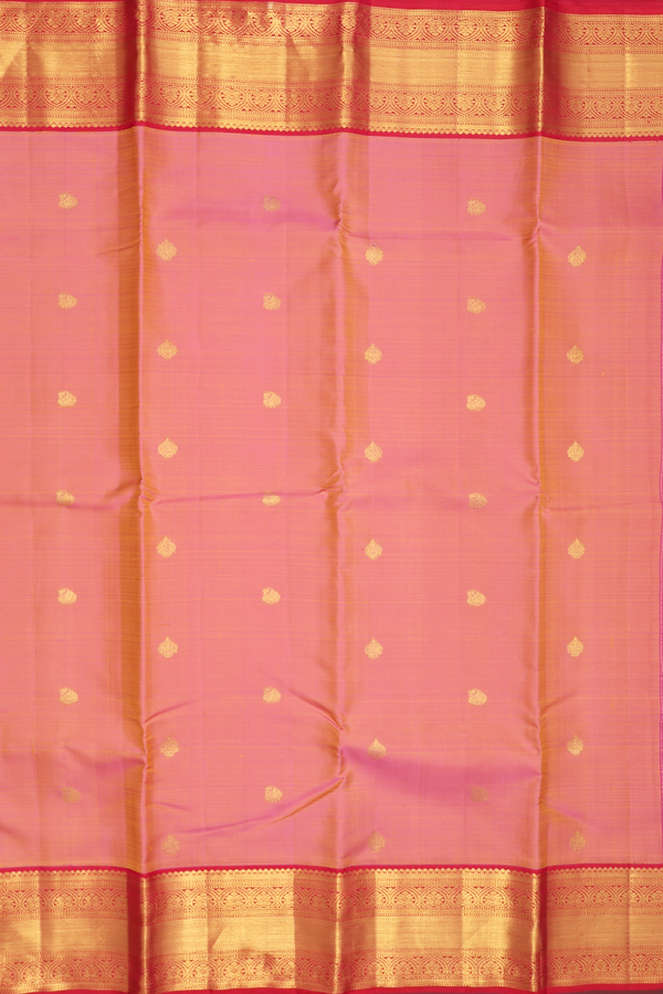 Kanchipuram Silk Saree In Salmon Pink With Zari Buttas