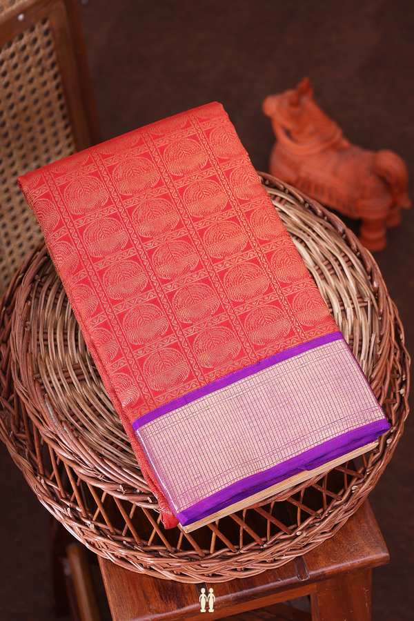 Kanchipuram Silk Saree In Scarlet Red With Brocade Design