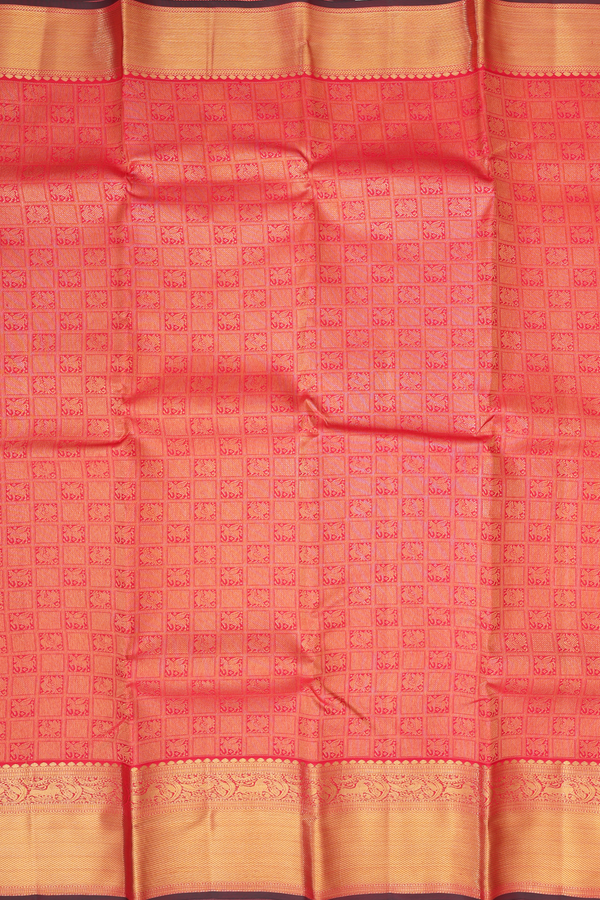 Kanchipuram Silk Saree In Scarlet Red With Brocade Design