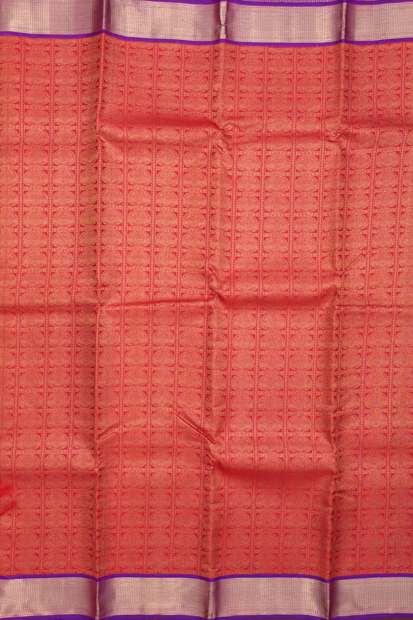 Kanchipuram Silk Saree In Scarlet Red With Brocade Design