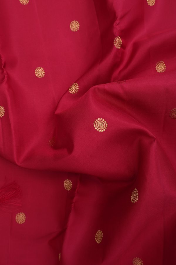 Kanchipuram Silk Saree In Scarlet Red With Chakram Buttas