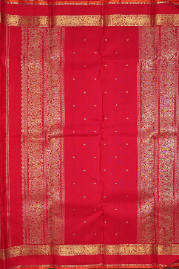 Kanchipuram Silk Saree In Scarlet Red With Checks Design