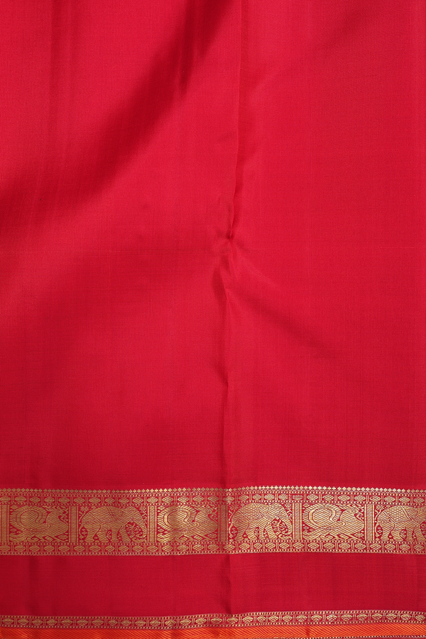 Kanchipuram Silk Saree In Scarlet Red With Checks Design