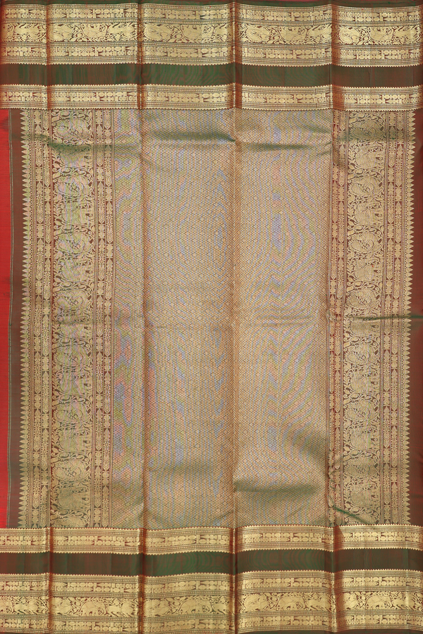 Kanchipuram Silk Saree In Scarlet Red With Checks Design