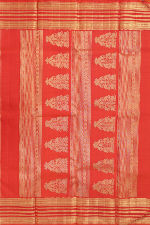Kanchipuram Silk Saree In Scarlet Red With Checks Design