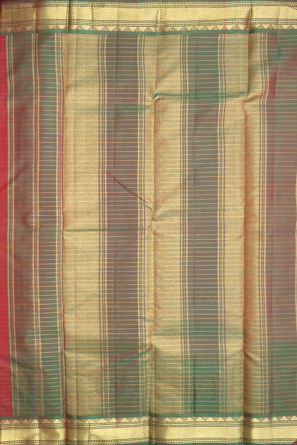 Kanchipuram Silk Saree In Scarlet Red With Checks Design
