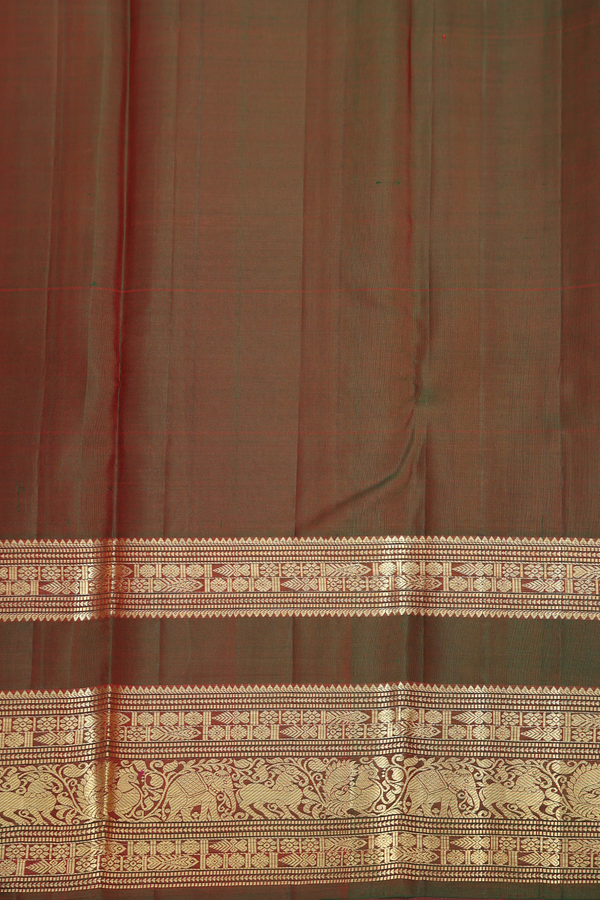 Kanchipuram Silk Saree In Scarlet Red With Checks Design