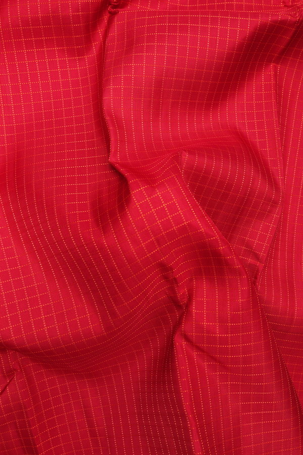 Kanchipuram Silk Saree In Scarlet Red With Checks Design
