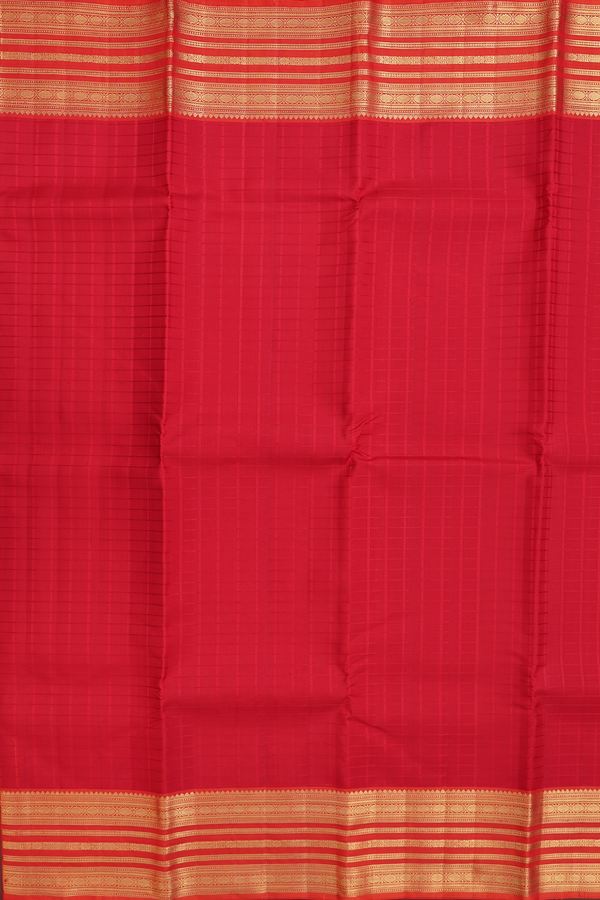 Kanchipuram Silk Saree In Scarlet Red With Checks Design