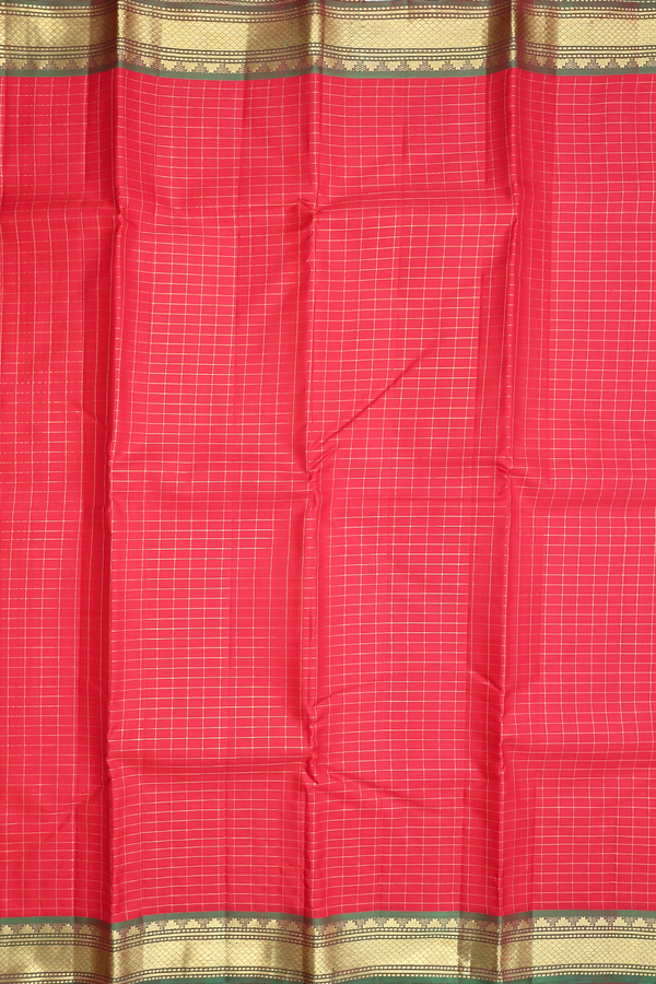 Kanchipuram Silk Saree In Scarlet Red With Checks Design