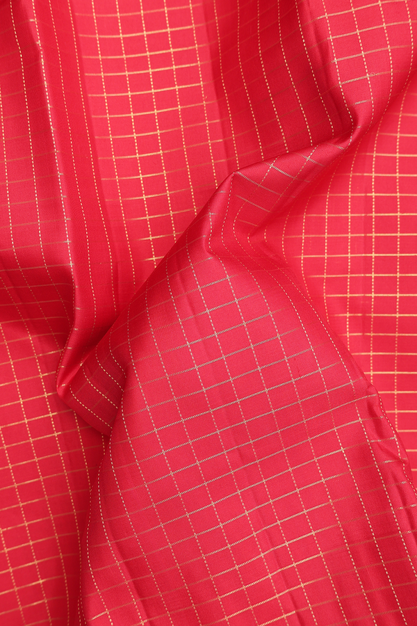 Kanchipuram Silk Saree In Scarlet Red With Checks Design