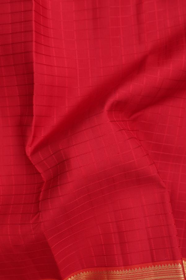 Kanchipuram Silk Saree In Scarlet Red With Checks Design