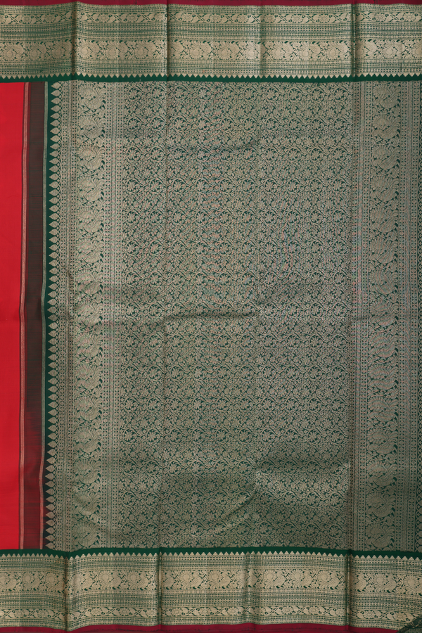 Kanchipuram Silk Saree In Scarlet Red With Floral Buttas