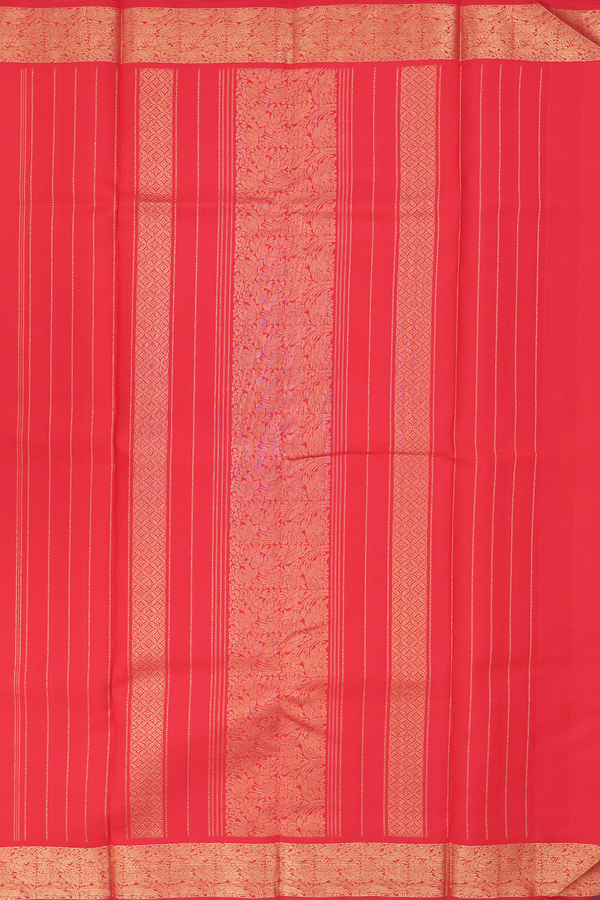Kanchipuram Silk Saree In Scarlet Red With Floral Buttas