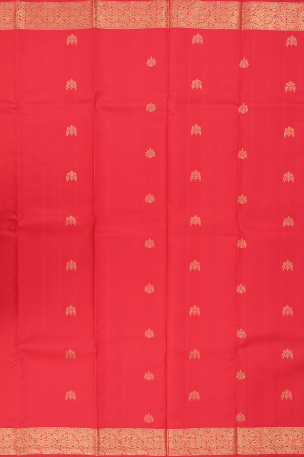 Kanchipuram Silk Saree In Scarlet Red With Floral Buttas