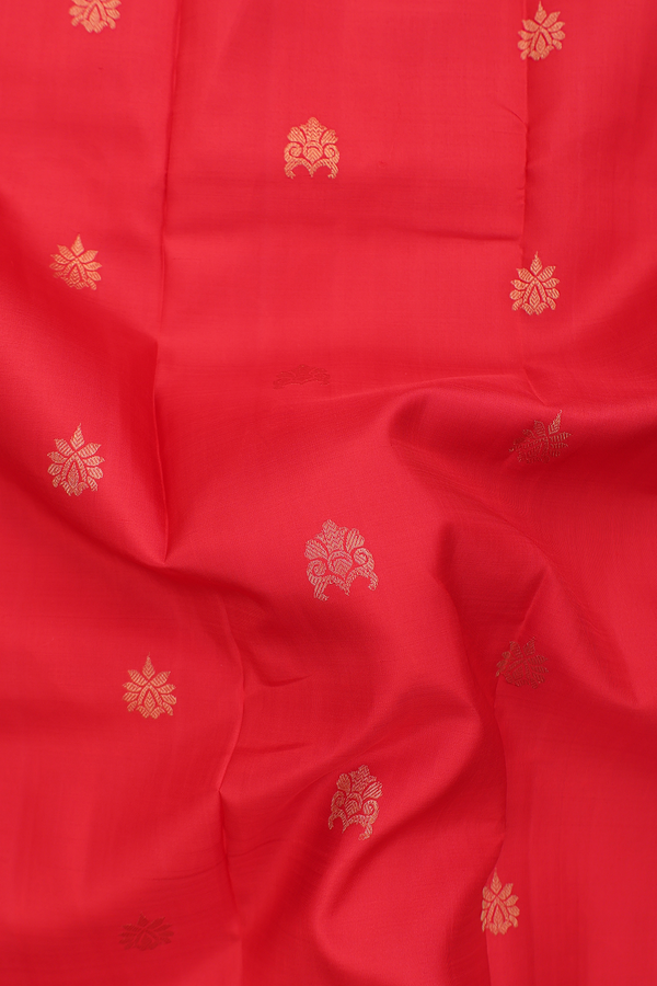 Kanchipuram Silk Saree In Scarlet Red With Floral Buttas
