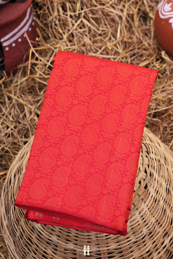 Kanchipuram Silk Saree In Scarlet Red With Jacquard Pattern