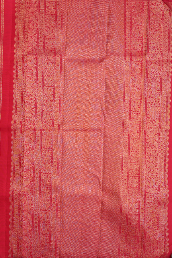 Kanchipuram Silk Saree In Scarlet Red With Jacquard Pattern