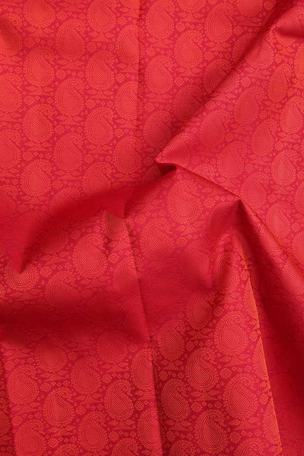 Kanchipuram Silk Saree In Scarlet Red With Jacquard Pattern