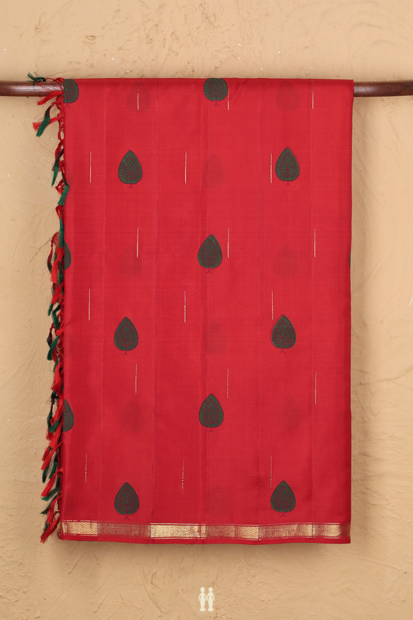Kanchipuram Silk Saree In Scarlet Red With Hand Painted Design