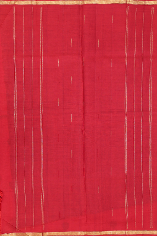 Kanchipuram Silk Saree In Scarlet Red With Hand Painted Design
